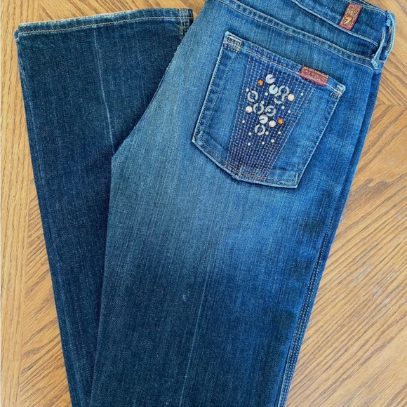 7 For All Mankind Embellished Straight Leg Denim Jeans Sz 24 - Picture 1 of 6